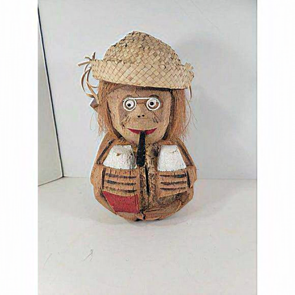 NEW 12" tall Freeport Bahamas panted carved coconut figure smoking pipe new